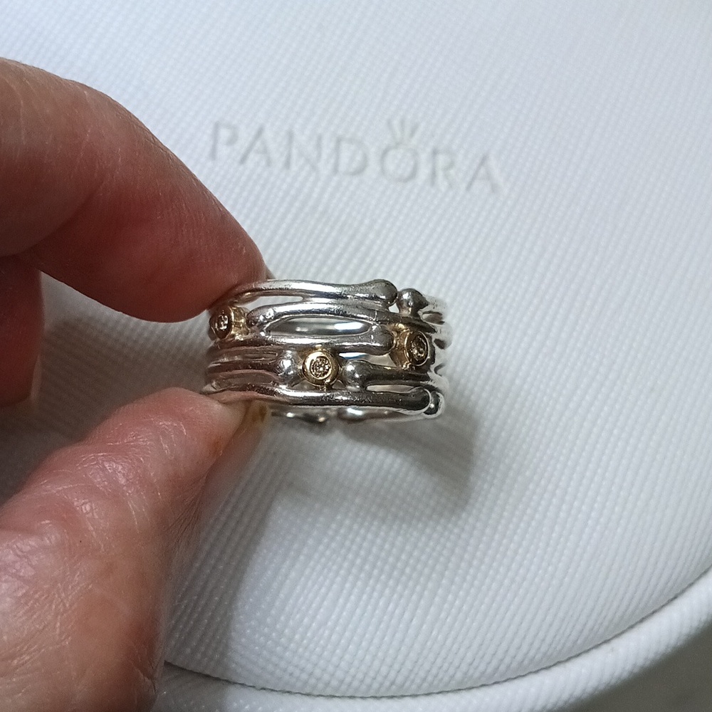 Pandora Silver Ring with Gold Accents